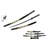 Black & Yellow Floral Samurai Metal Sword Set of 3