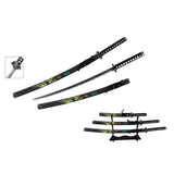 Black & Blue Dragon Samurai Metal Sword Set of 3