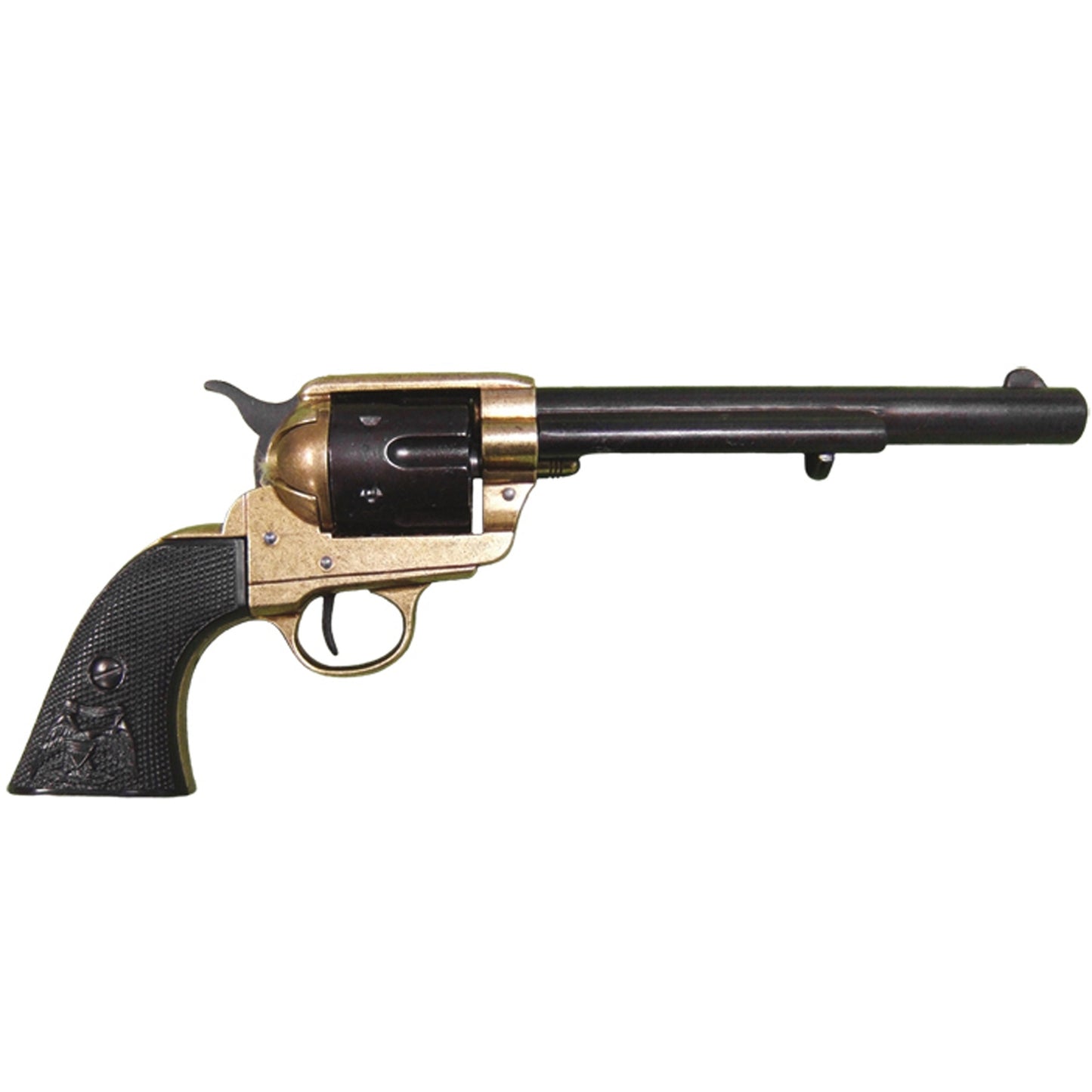 Colt Peacemaker With Black Handle Black & Brass Long Barrel Denix Replica