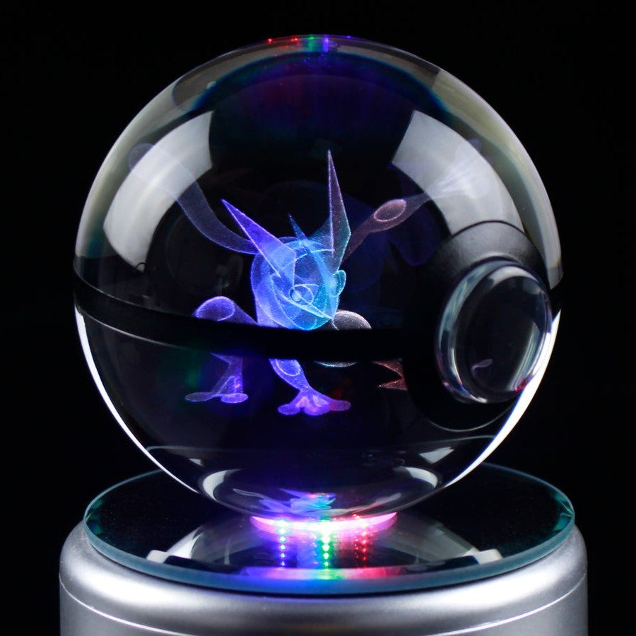 Greninja Pokemon Glass Crystal Pokeball 93 with Light-Up LED Base Ornament 80mm XL Size