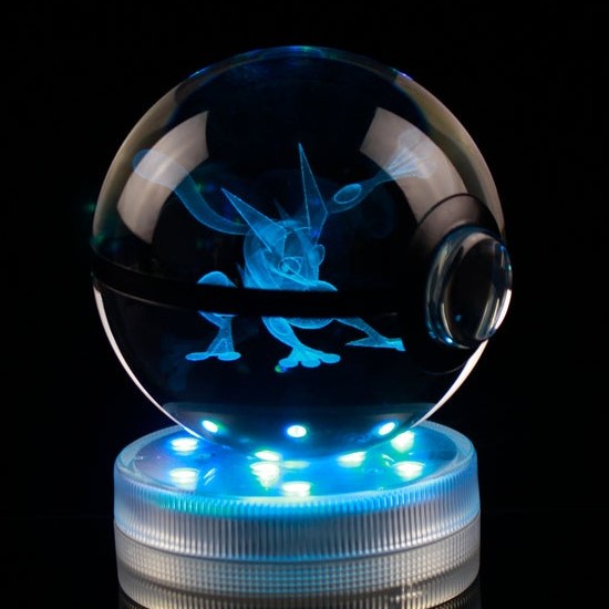 Greninja Pokemon Glass Crystal Pokeball 93 with Light-Up LED Base Ornament 80mm XL Size