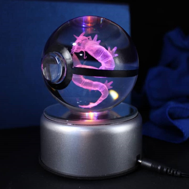 Gyrados Pokemon Glass Crystal Pokeball 83 with Light-Up LED Base Ornament 80mm XL Size