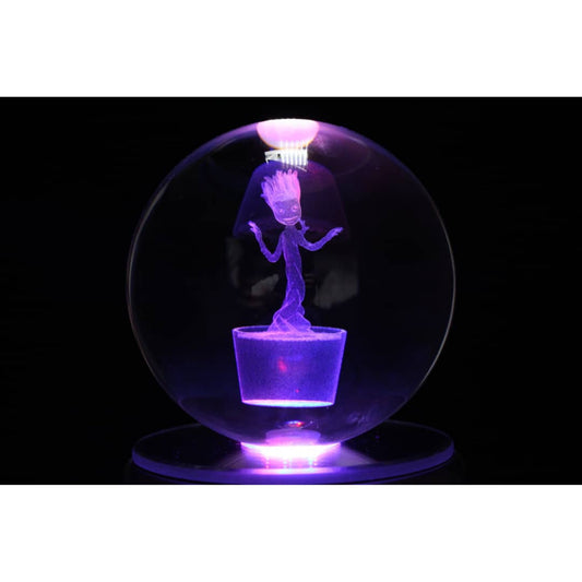 Groot Character Glass Crystal Ball 55 with Light-Up LED Base Ornament 80mm XL Size