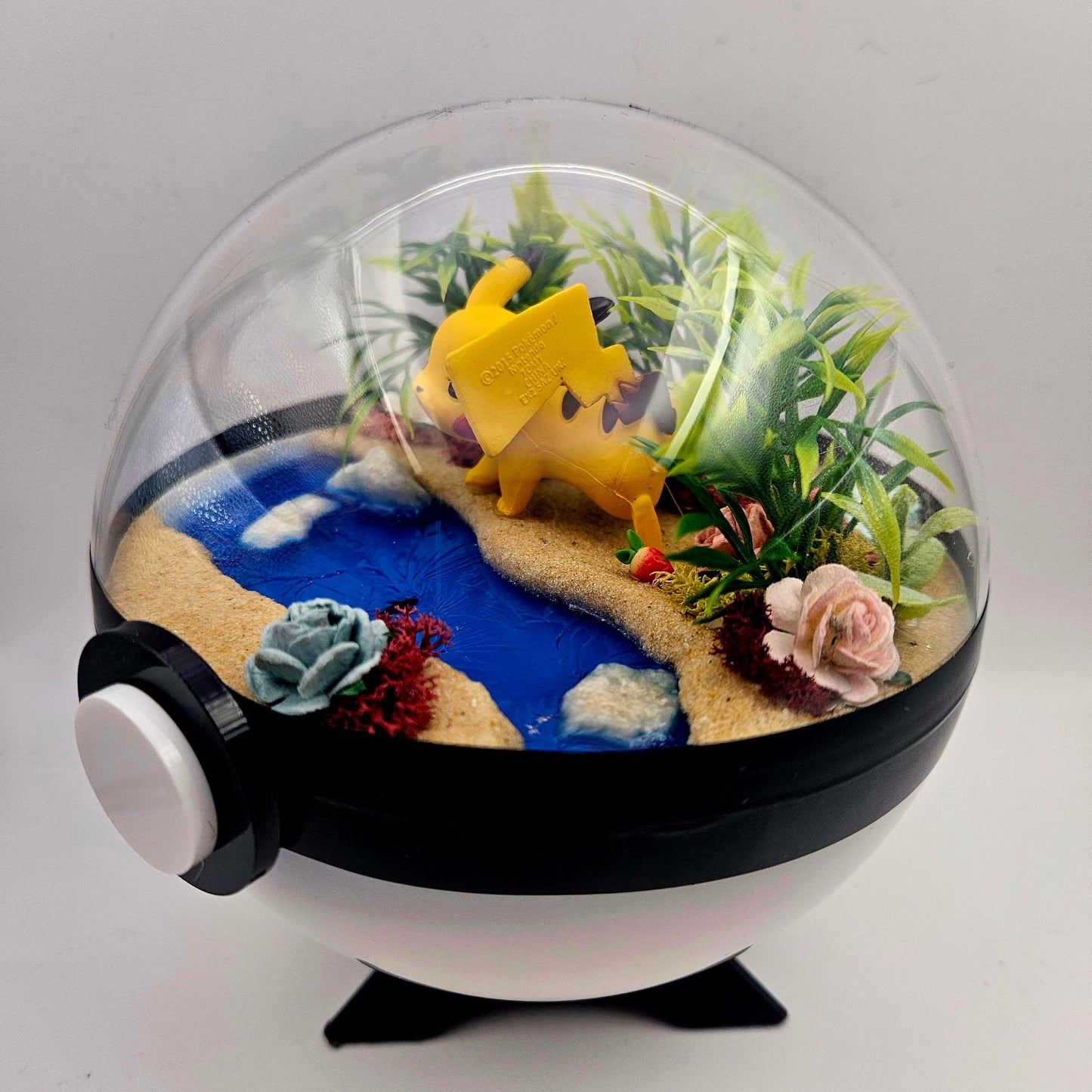 Pokemon Pikachu Crystal Terrarium Beach White Poke Ball Handmade