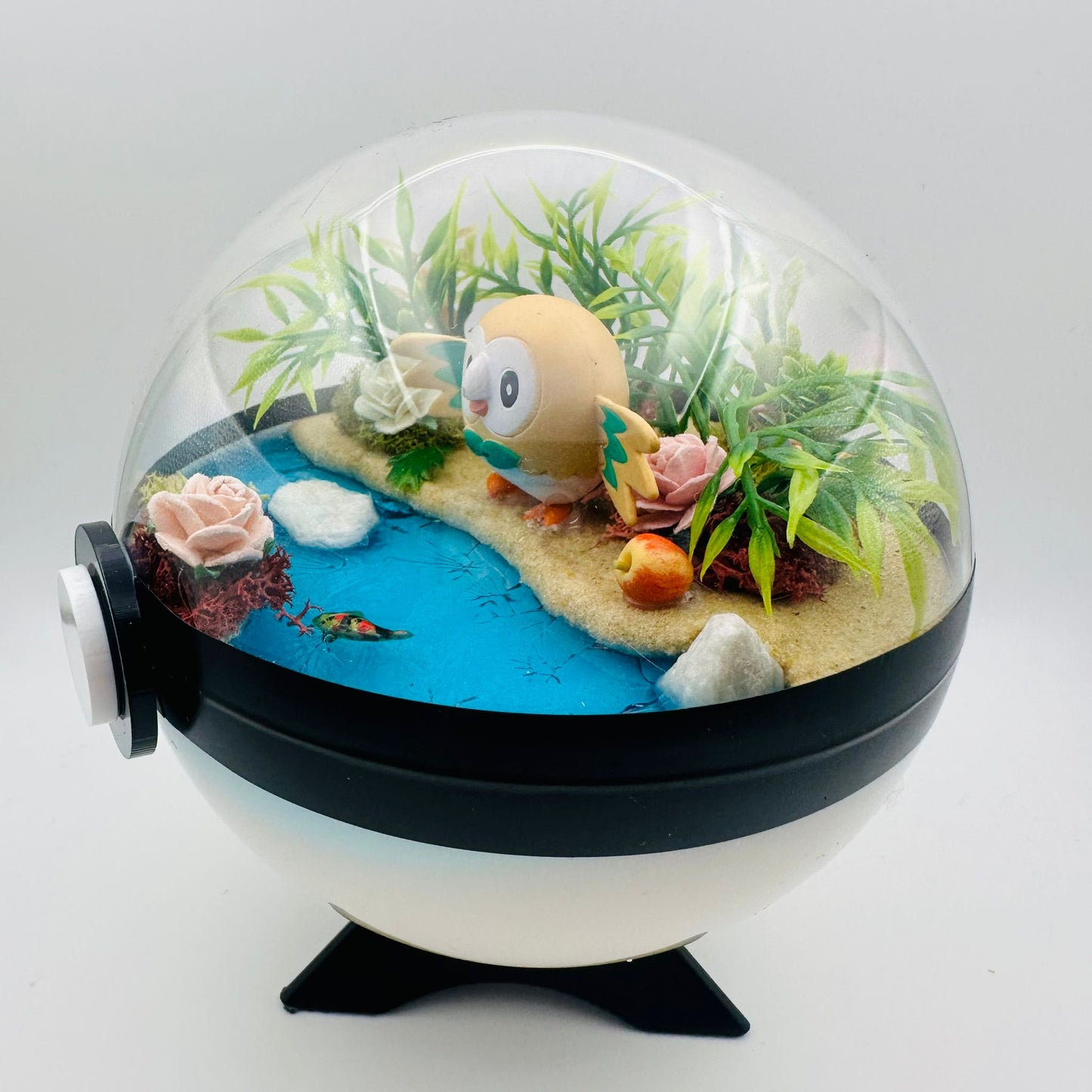 Pokemon Rowlet Crystal Terrarium Beach White Poke Ball Handmade