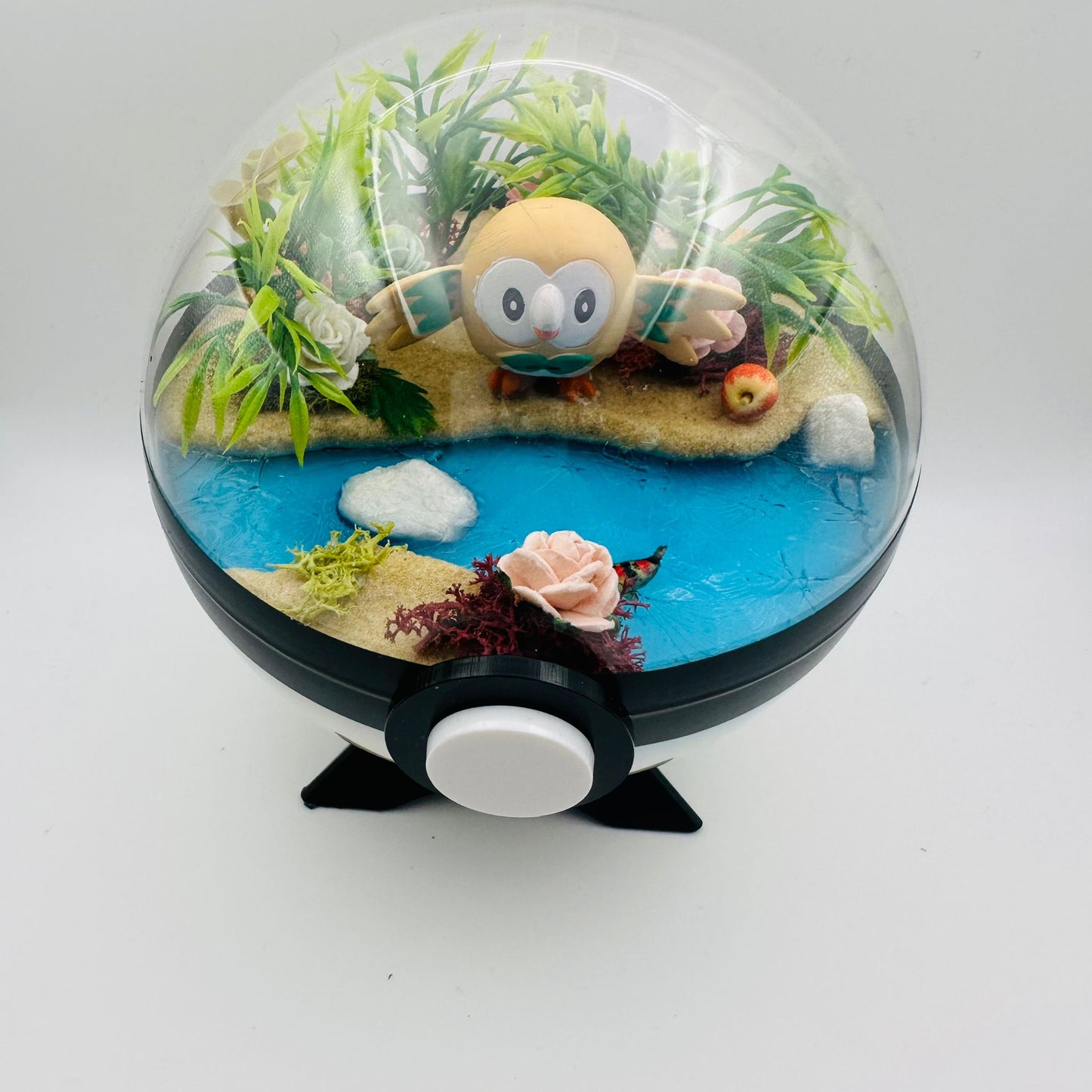 Pokemon Rowlet Crystal Terrarium Beach White Poke Ball Handmade