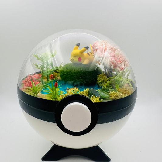 Pokemon Sleeping Pikachu Crystal Terrarium Pond White Poke Ball Handmade