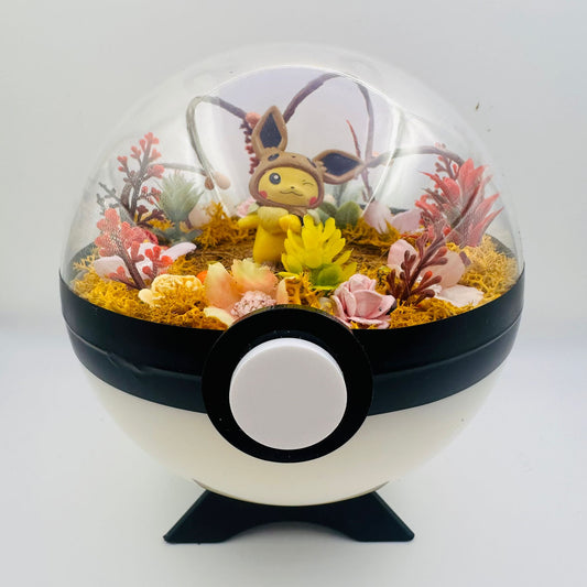 Pokemon Pikachu in Eevee Outfit Crystal Terrarium Plains White Poke Ball Handmade