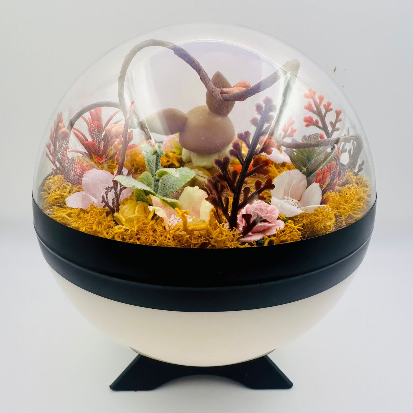 Pokemon Pikachu in Eevee Outfit Crystal Terrarium Plains White Poke Ball Handmade