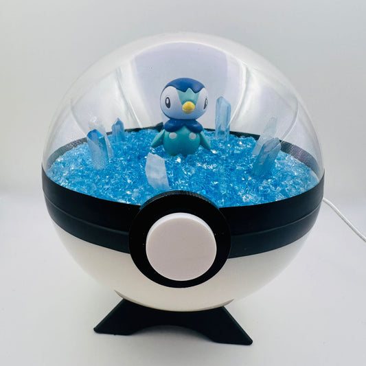 Pokemon Piplup Light Up LED Crystal Terrarium Blue/White Poke Ball Handmade