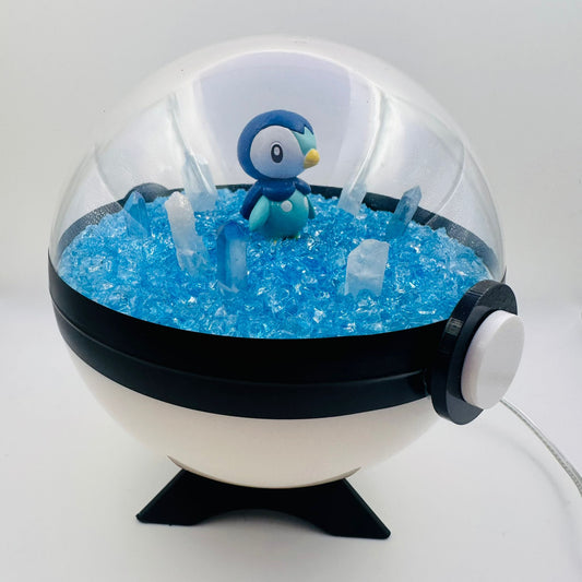 Pokemon Piplup Light Up LED Crystal Terrarium Blue/White Poke Ball Handmade