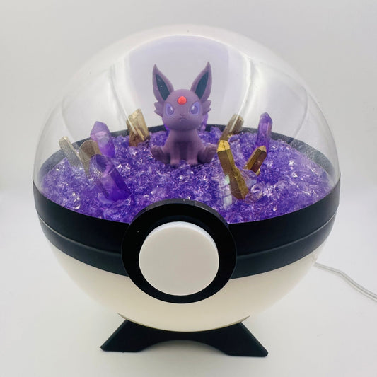 Pokemon Espeon Sitting Light Up LED Crystal Terrarium Purple/White Poke Ball Handmade