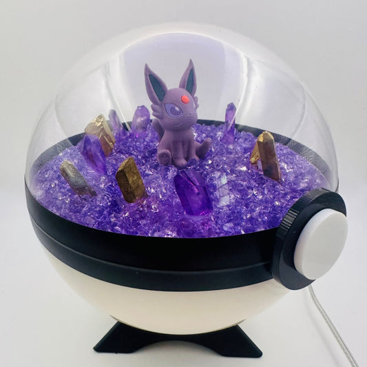 Pokemon Espeon Sitting Light Up LED Crystal Terrarium Purple/White Poke Ball Handmade