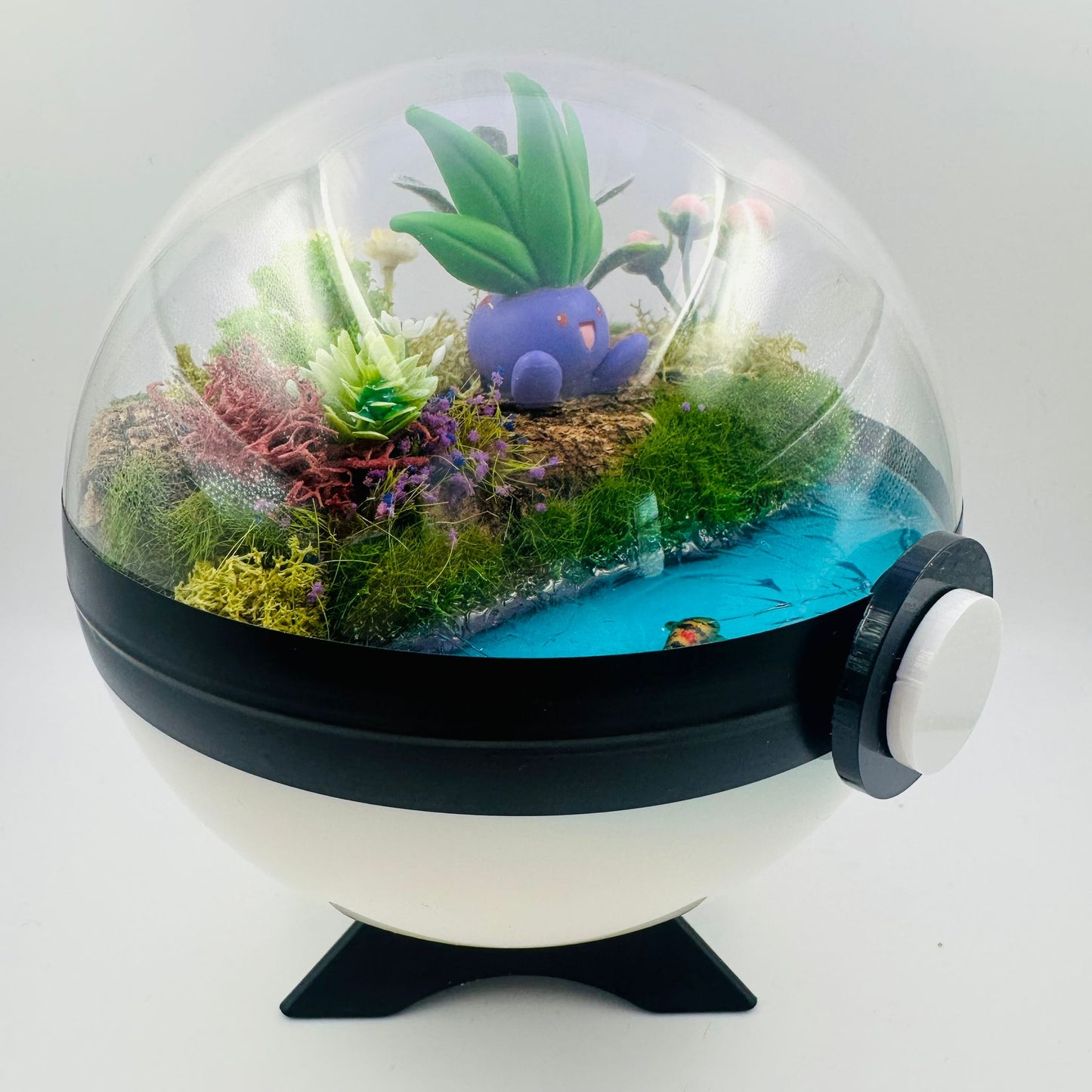 Pokemon Sitting Oddish Crystal Terrarium Lake White Poke Ball Handmade