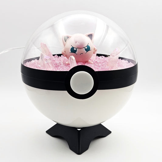 Pokemon Jigglypuff Light Up LED Crystal Terrarium Light Pink/White Poke Ball Handmade