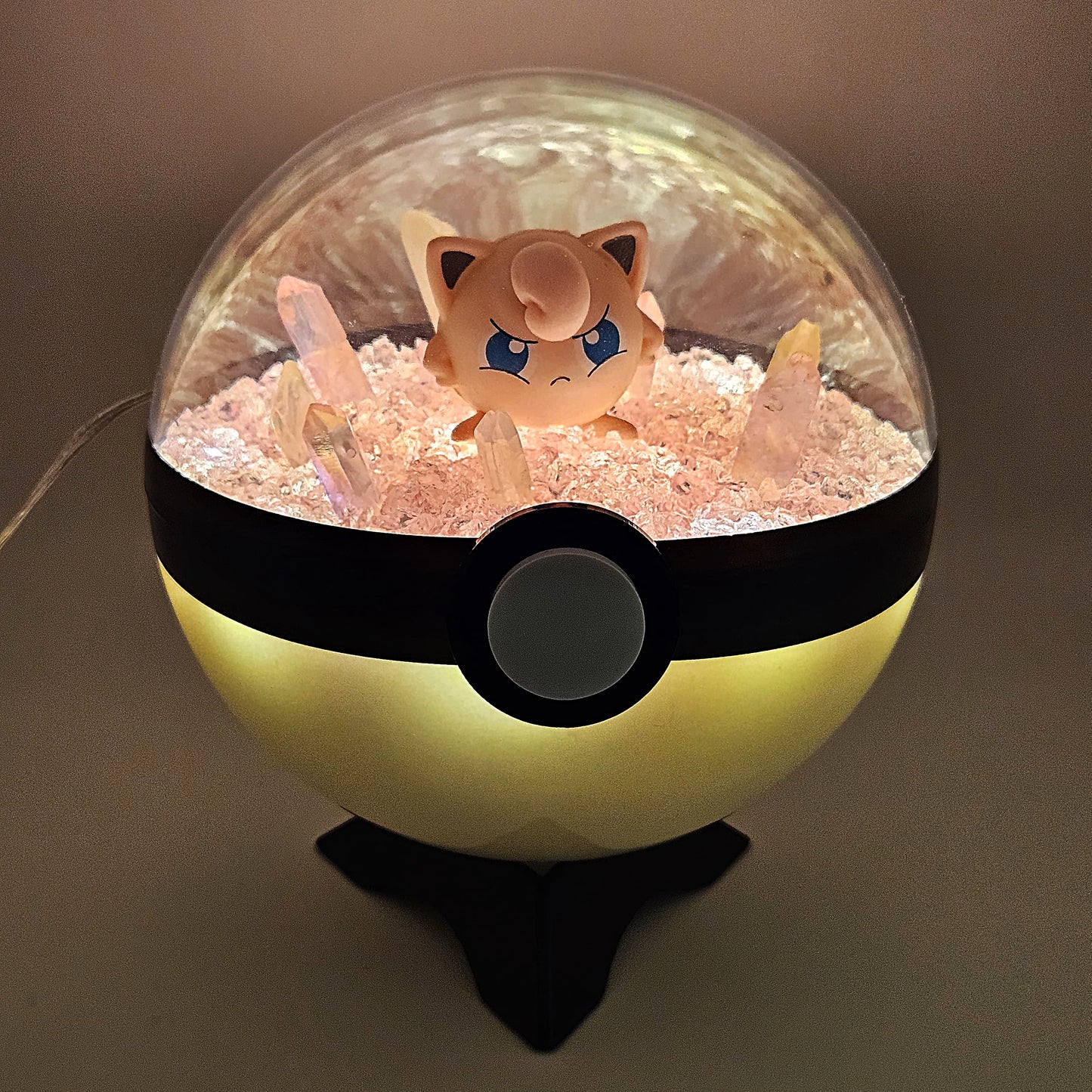 Pokemon Jigglypuff Light Up LED Crystal Terrarium Light Pink/White Poke Ball Handmade