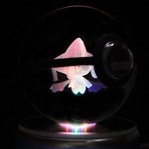 Jirachi Pokemon Glass Crystal Pokeball 74 with Light-Up LED Base Ornament 80mm XL Size