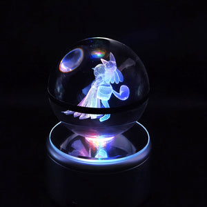 Lucario & Gardevoir Pokemon Glass Crystal Pokeball 99 with Light-Up LED Base Ornament 80mm XL Size