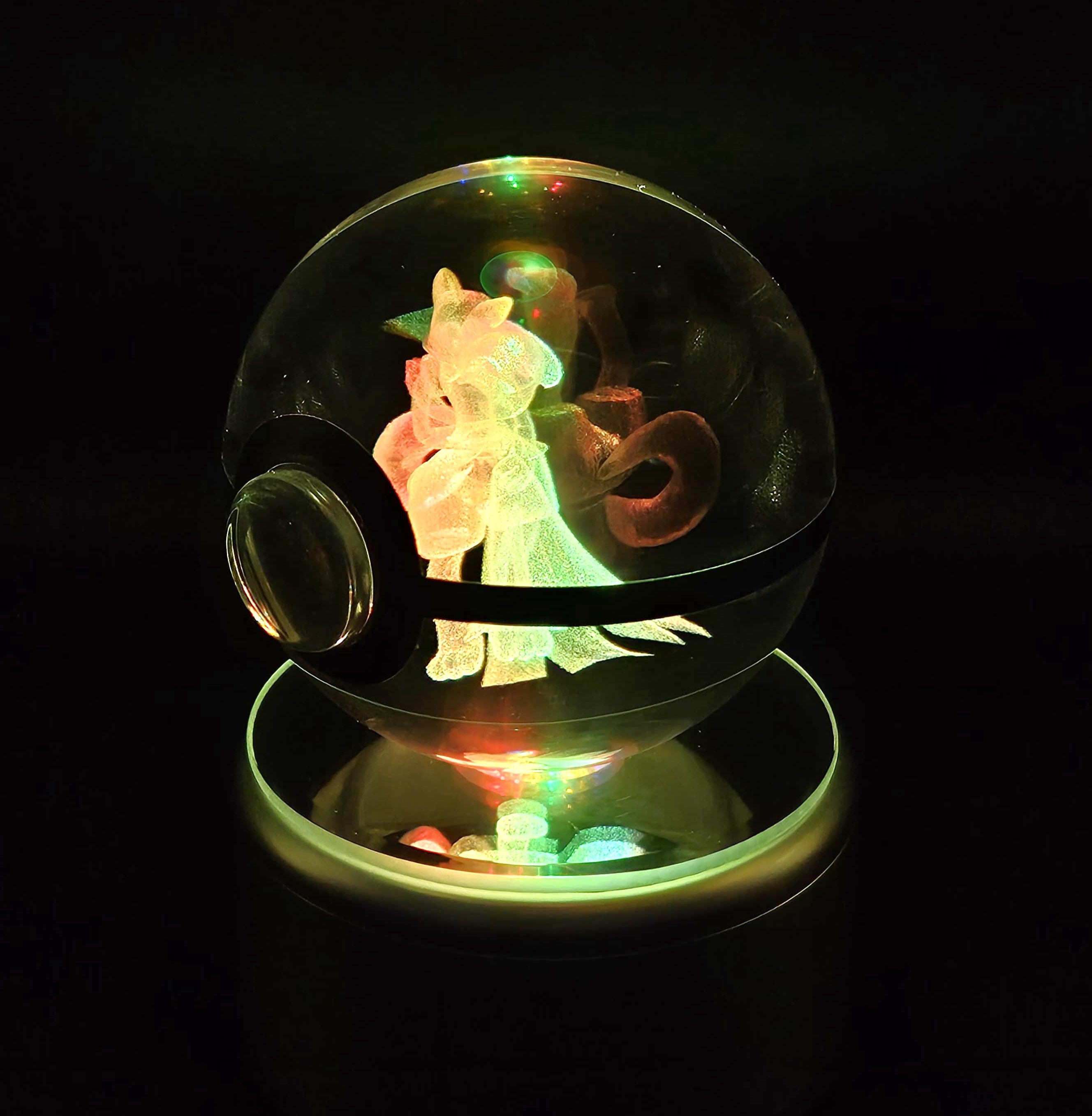 Lucario & Gardevoir Pokemon Glass Crystal Pokeball 99 with Light-Up LED Base Ornament 80mm XL Size