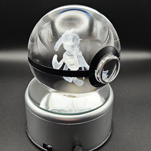 Lucario & Gardevoir Pokemon Glass Crystal Pokeball 99 with Light-Up LED Base Ornament 80mm XL Size