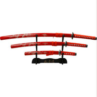Dragon Red Carbon Steel Samurai Sword Katana Set of 3