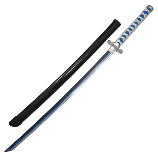 Demon Slayer Tanjiro Blue Flame Wooden Sword Cosplay Prop Replica