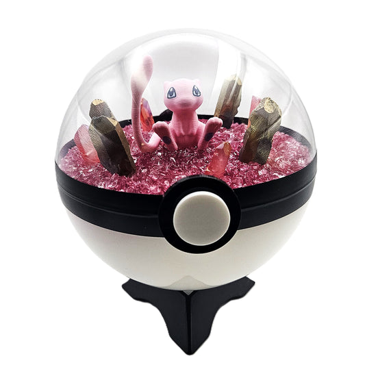 Pokemon Mew Light Up LED Crystal Terrarium Dark Pink/White Poke Ball Handmade