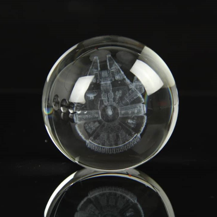 Millenium Falcon Glass Crystal Ball 62 with Light-Up LED Base Ornament 80mm XL Size