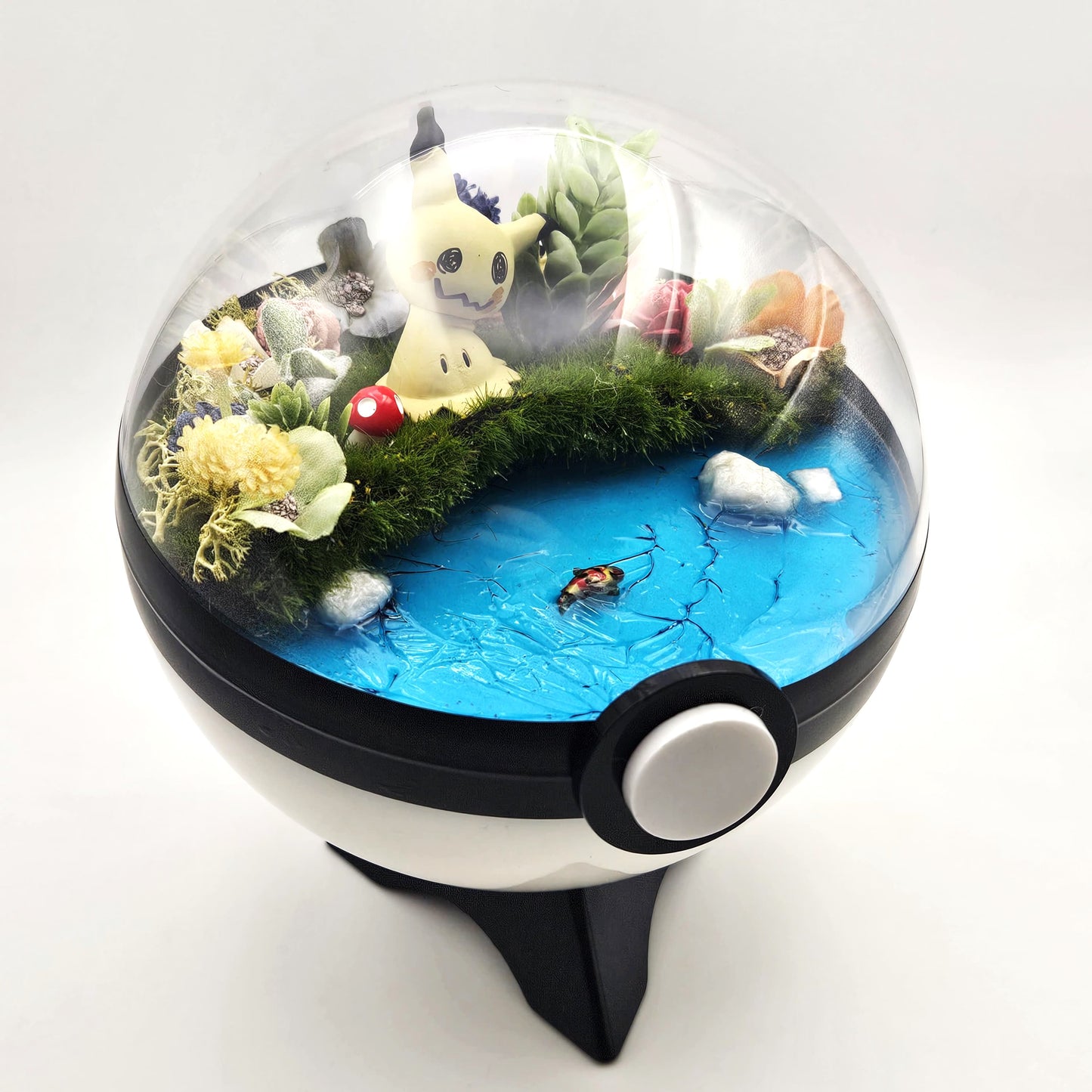 Pokemon Mimikyu Crystal Terrarium Lake White Poke Ball Handmade