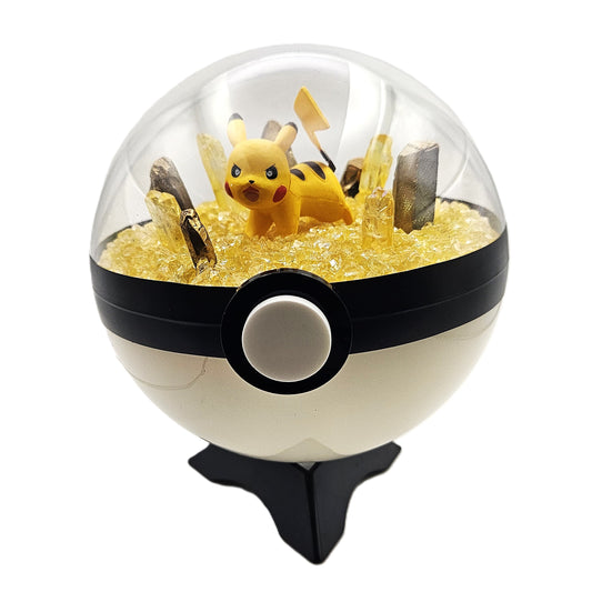 Pokemon Pikachu Light Up LED Crystal Terrarium Yellow/White Poke Ball Handmade