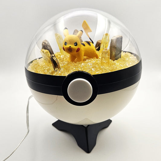 Pokemon Pikachu Light Up LED Crystal Terrarium Yellow/White Poke Ball Handmade