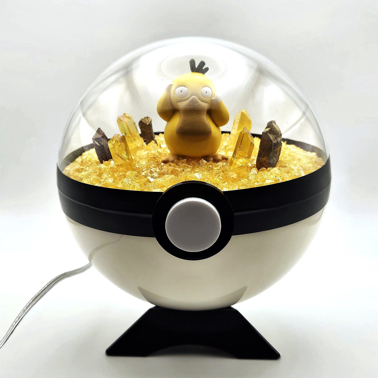 Pokemon Psyduck Light Up LED Crystal Terrarium Yellow/White Poke Ball Handmade