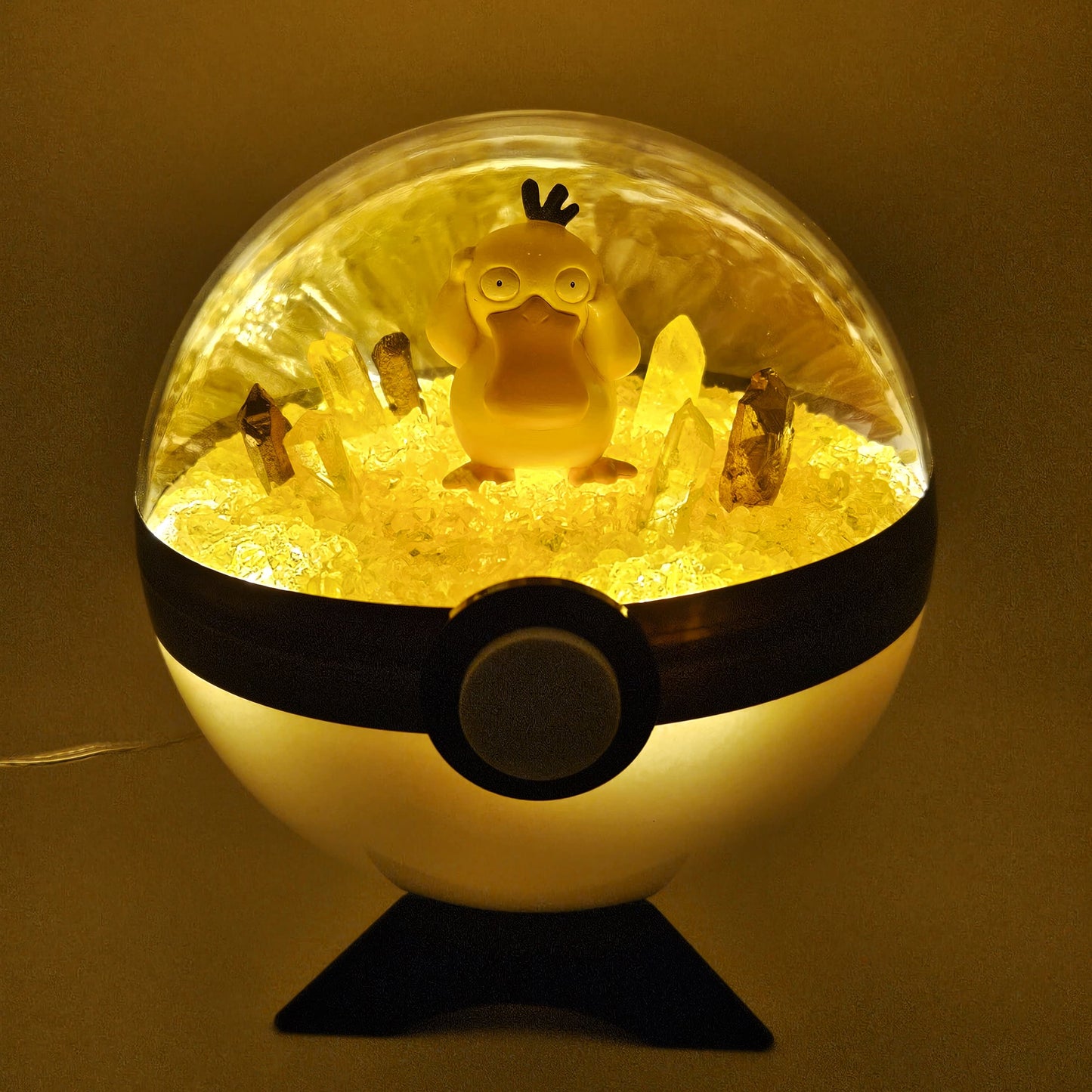 Pokemon Psyduck Light Up LED Crystal Terrarium Yellow/White Poke Ball Handmade