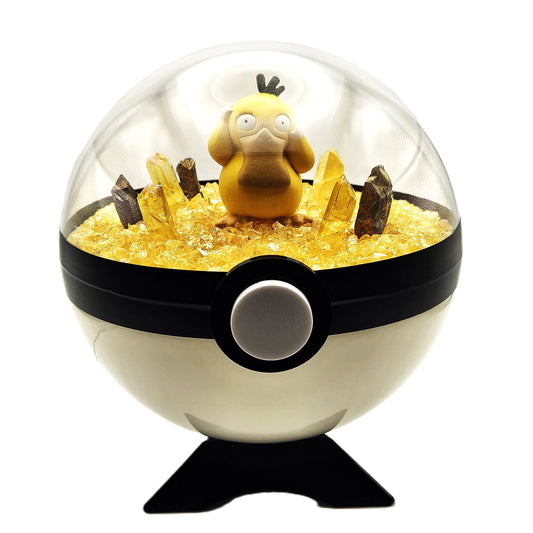 Pokemon Psyduck Light Up LED Crystal Terrarium Yellow/White Poke Ball Handmade