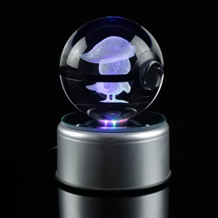 Quaxly Pokemon Glass Crystal Pokeball 73 with Light-Up LED Base Ornament 80mm XL Size