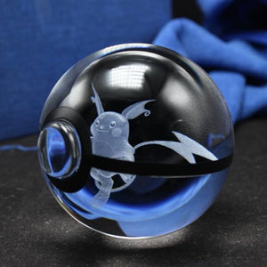 Raichu Pokemon Glass Crystal Pokeball 88 with Light-Up LED Base Ornament 80mm XL Size