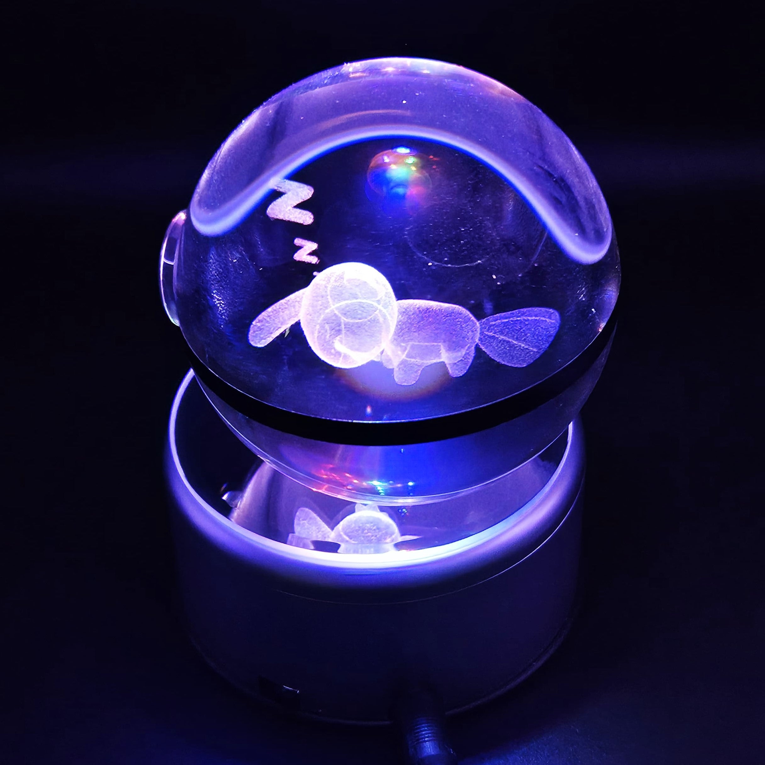 Sleeping Mudkip Pokemon Glass Crystal Pokeball 98 with Light-Up LED Base Ornament 80mm XL Size