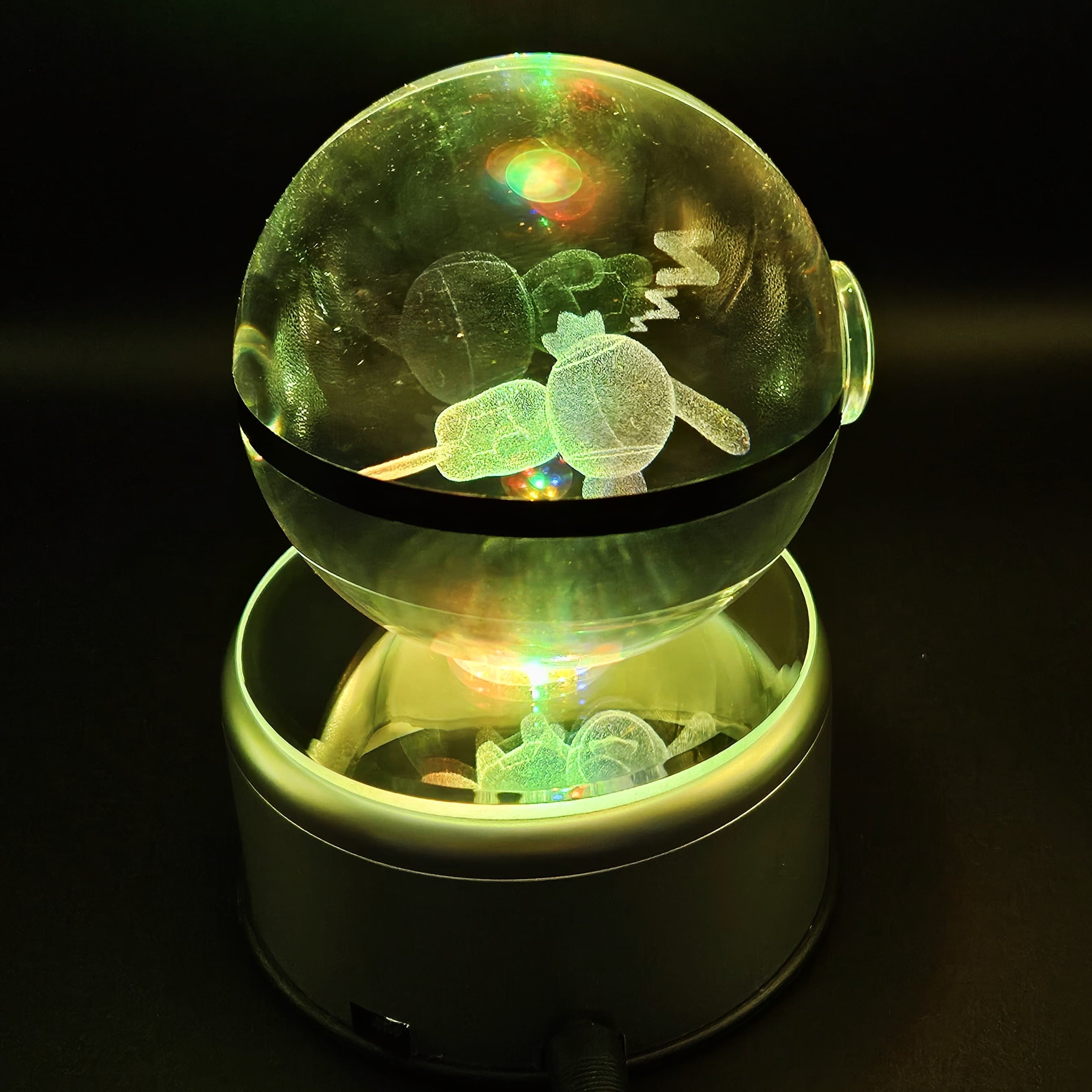 Sleeping Mudkip Pokemon Glass Crystal Pokeball 98 with Light-Up LED Base Ornament 80mm XL Size