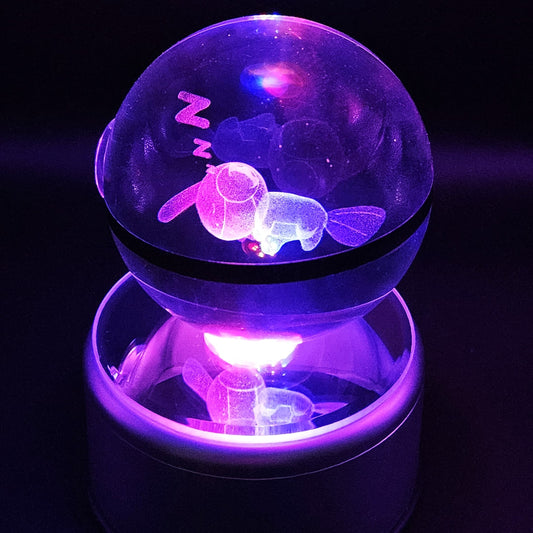 Sleeping Mudkip Pokemon Glass Crystal Pokeball 98 with Light-Up LED Base Ornament 80mm XL Size