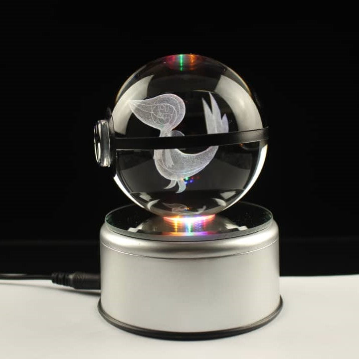 Snivy Pokemon Glass Crystal Pokeball 95 with Light-Up LED Base Ornament 80mm XL Size