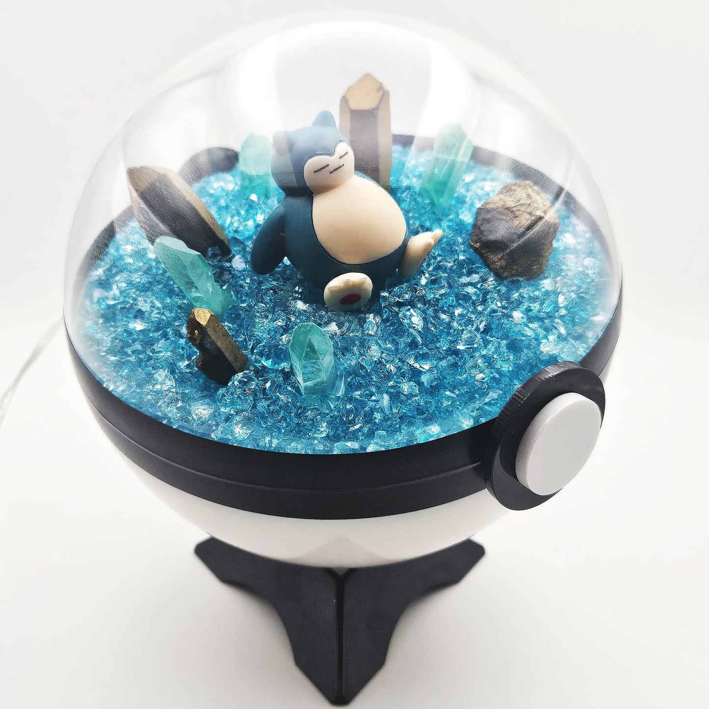 Pokemon Snorlax Light Up LED Crystal Terrarium Teal/White Poke Ball Handmade