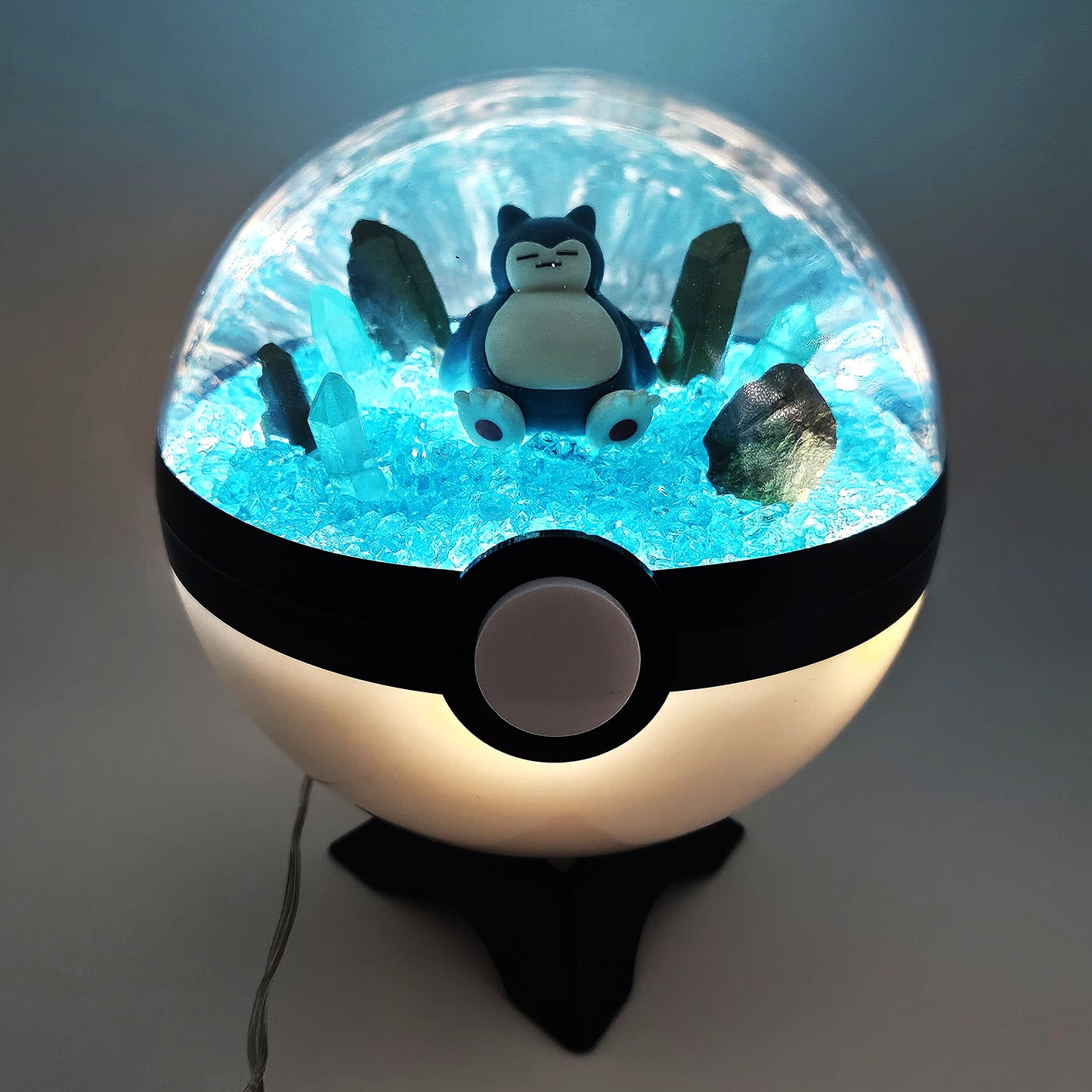 Pokemon Snorlax Light Up LED Crystal Terrarium Teal/White Poke Ball Handmade