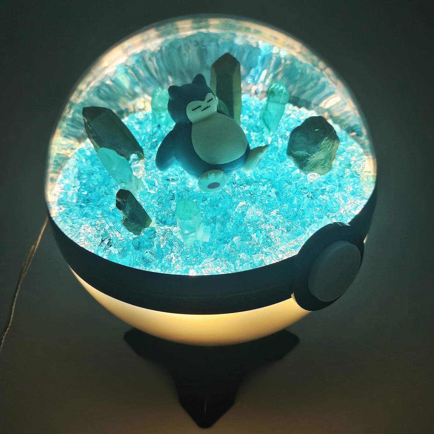 Pokemon Snorlax Light Up LED Crystal Terrarium Teal/White Poke Ball Handmade