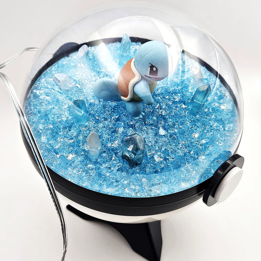 Pokemon Squirtle Light Up LED Crystal Terrarium Light Blue/White Poke Ball Handmade