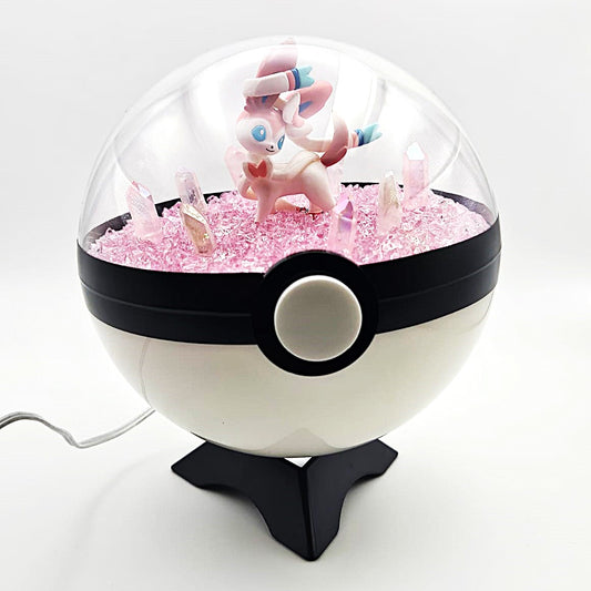 Pokemon Sylveon Light Up LED Crystal Terrarium Pink/White Poke Ball Handmade