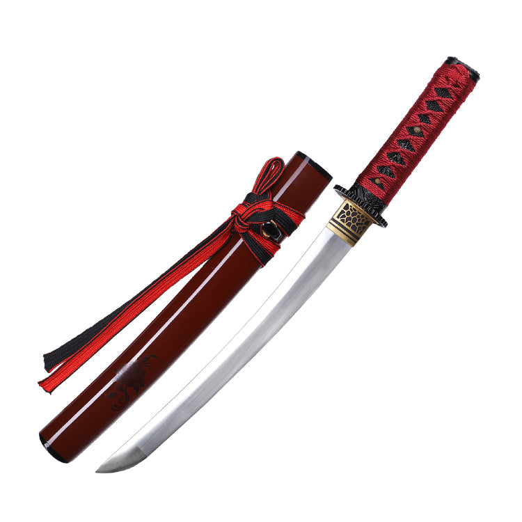 Hand Forged Mini Red Samurai Tanto Metal Katana Sword