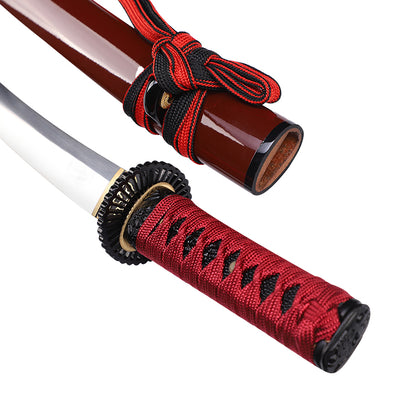 Hand Forged Mini Red Samurai Tanto Metal Katana Sword