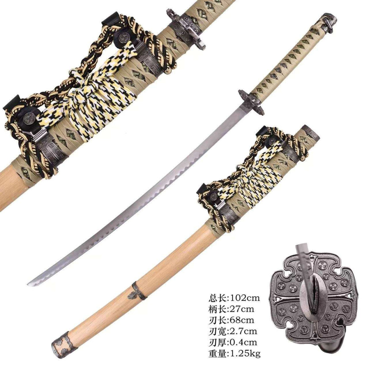 Decorative Tachi Satin Steel with Wooden Scabbard Metal Sword