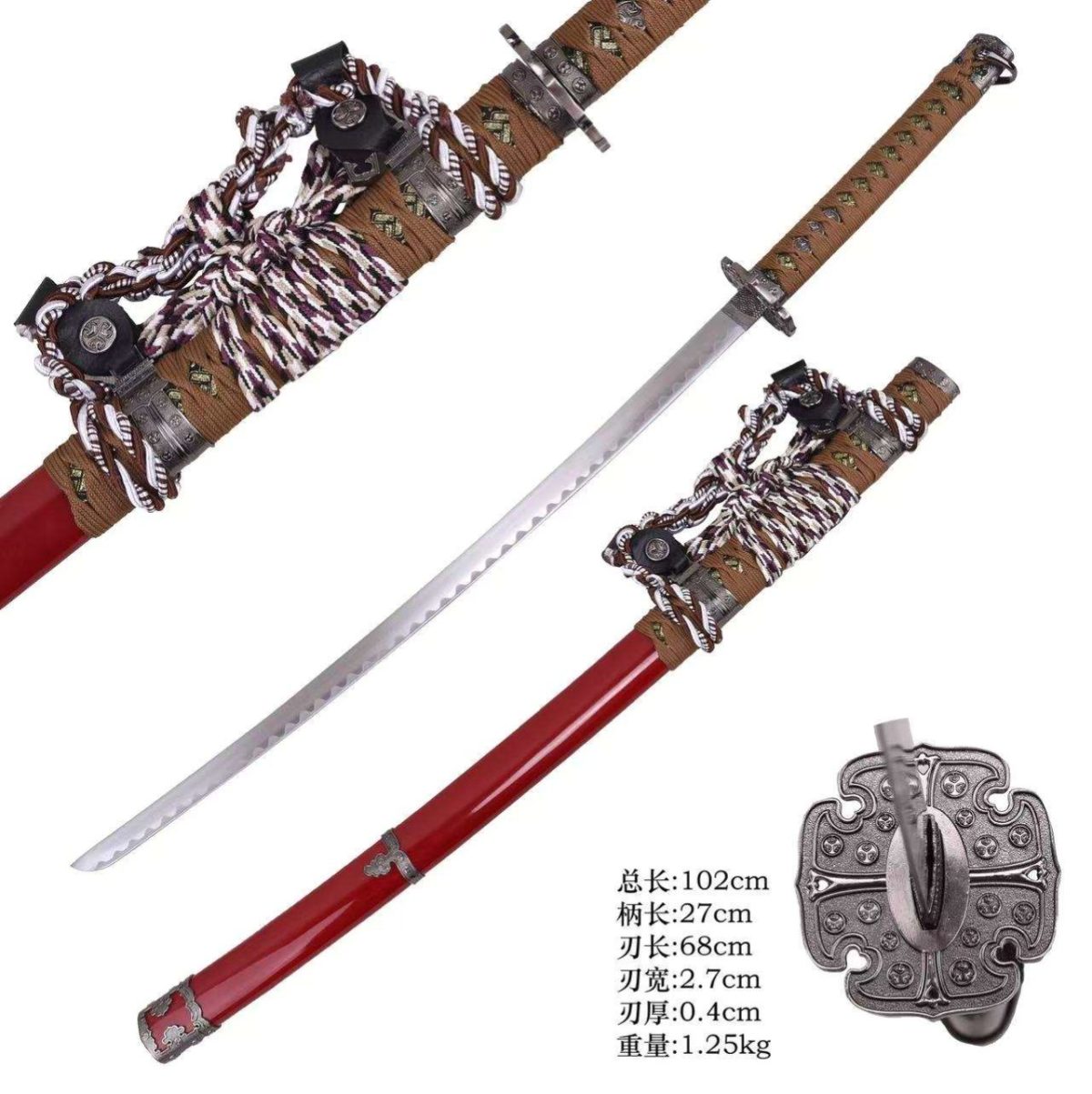 Decorative Tachi Satin Steel with Red Scabbard Metal Katana Sword