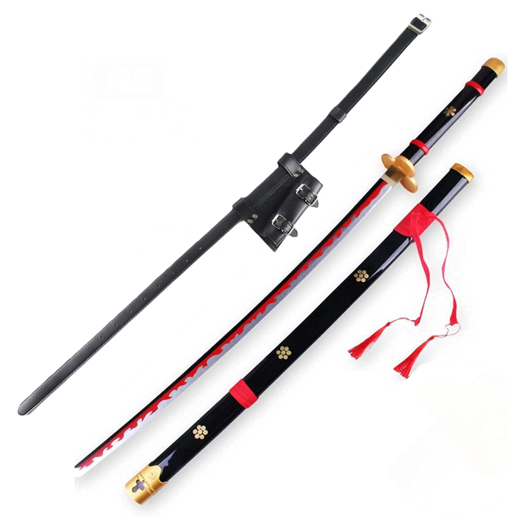 One Piece Roronoa Zoro Black Enma V1 Wooden Sword Cosplay Prop Replica 104cm With PU Sword Belt Bundle